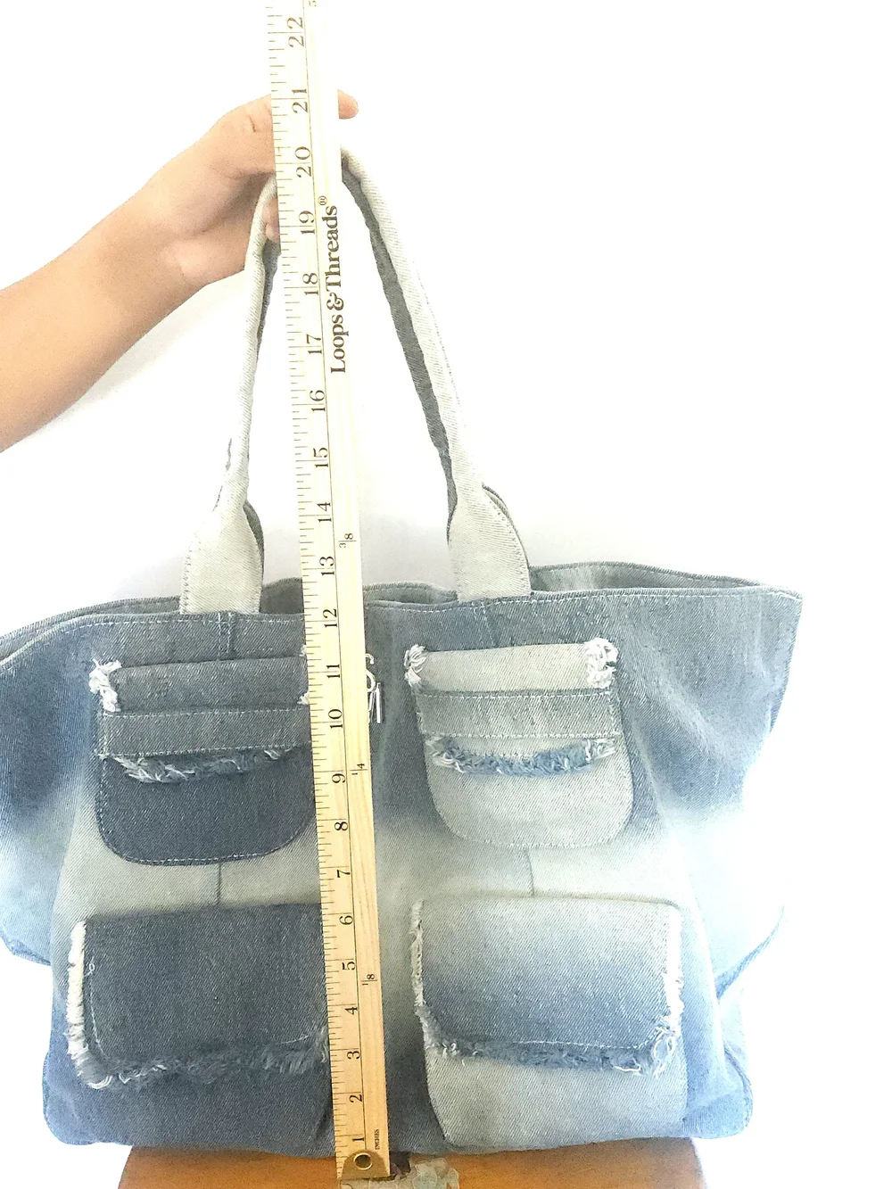 Denim Patchwork Tote Bag in Faded Blue